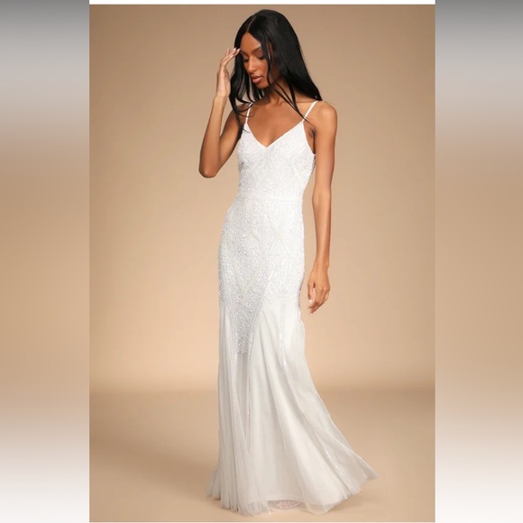 Lulus Dresses & Skirts - Lulus Just the Beginning White Beaded Sequin Mermaid Maxi Dress